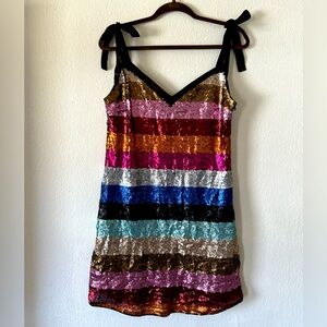 Gianni Bini Multicolor Metallic Sequins Tie Strap sweetheart neckline Mini Dress